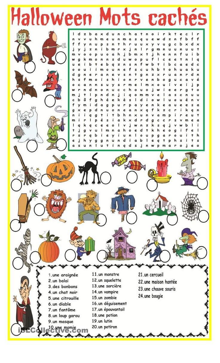 Halloween Mots Cachés | Fle | Halloween Worksheets, Halloween - Free Printable French Halloween Worksheets