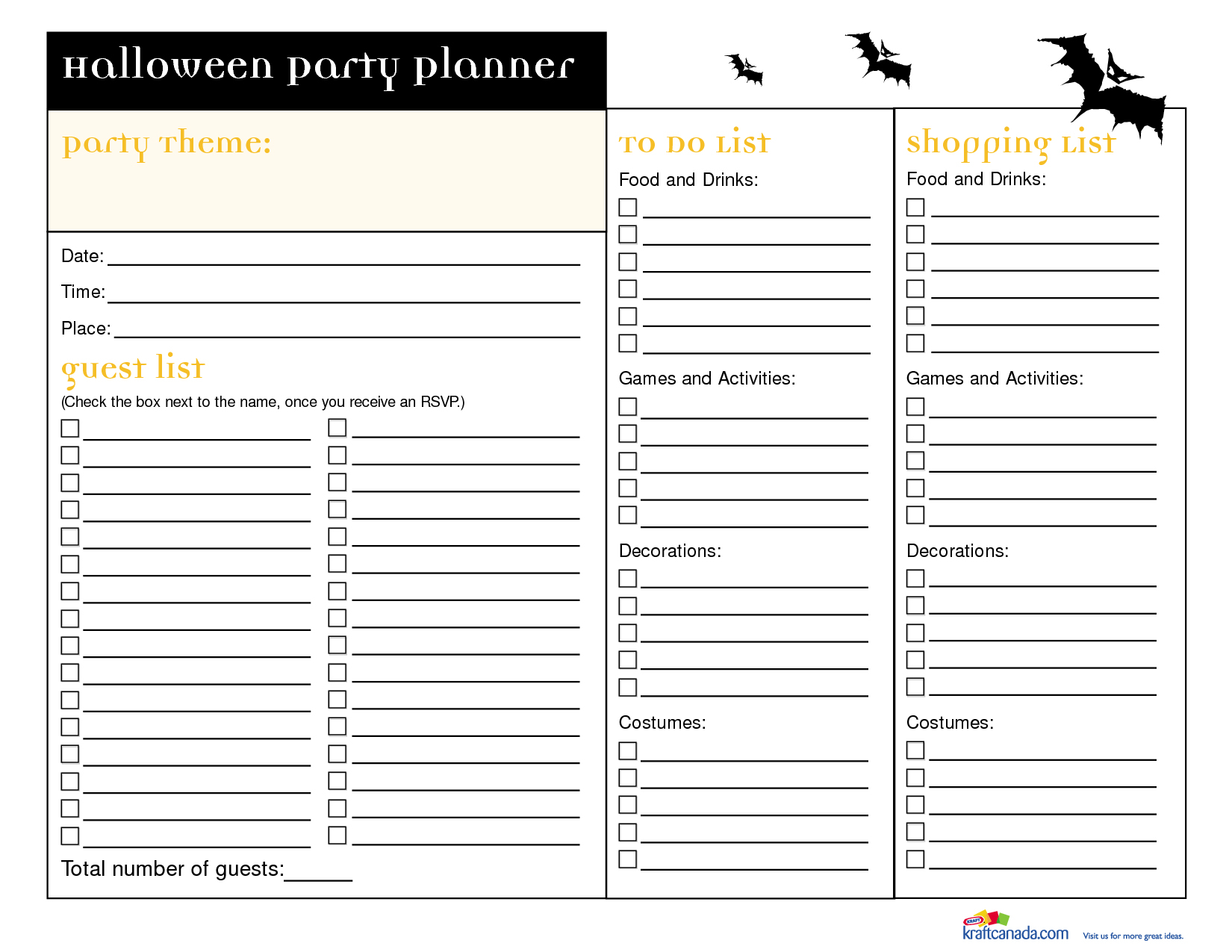 Halloween Party Guest List Templates | Halloween Arts - Free Printable Birthday Guest List