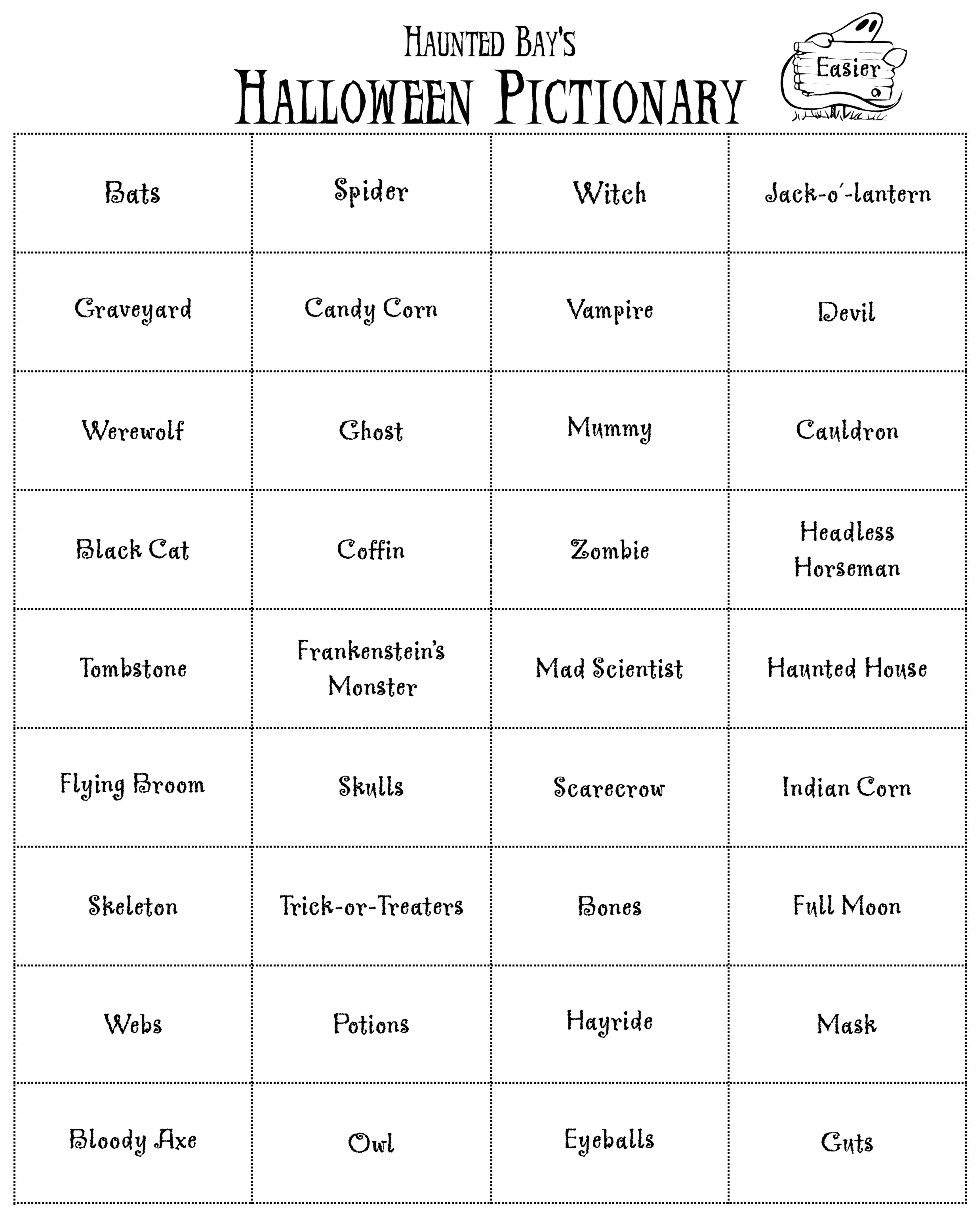 Halloween Pictionary Word List | Halloween | Pinterest | Halloween - Free Printable Christmas Pictionary Cards