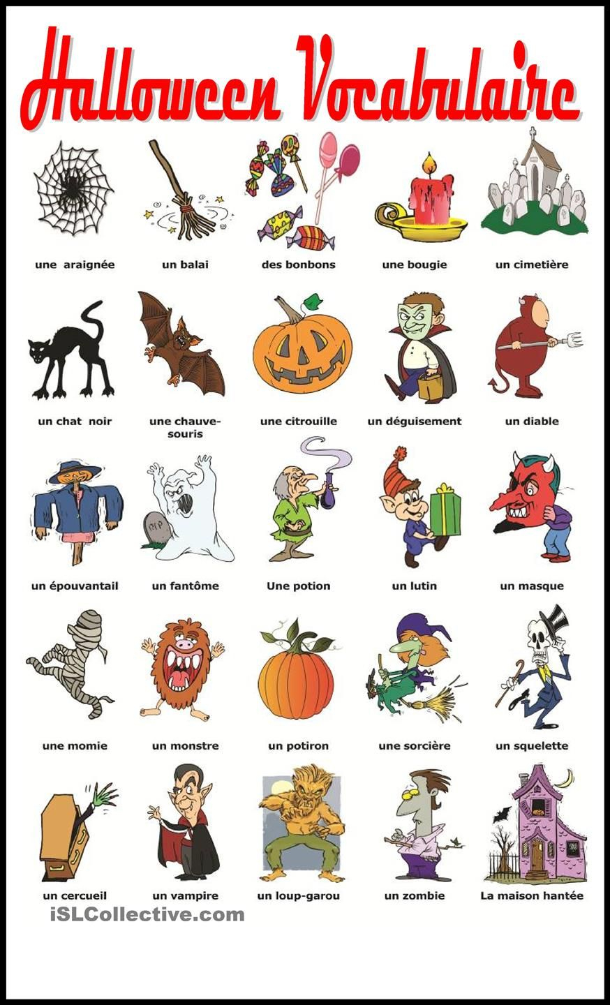 Halloween Vocabulaire | French | Pinterest | Clases De Francés - Free Printable French Halloween Worksheets