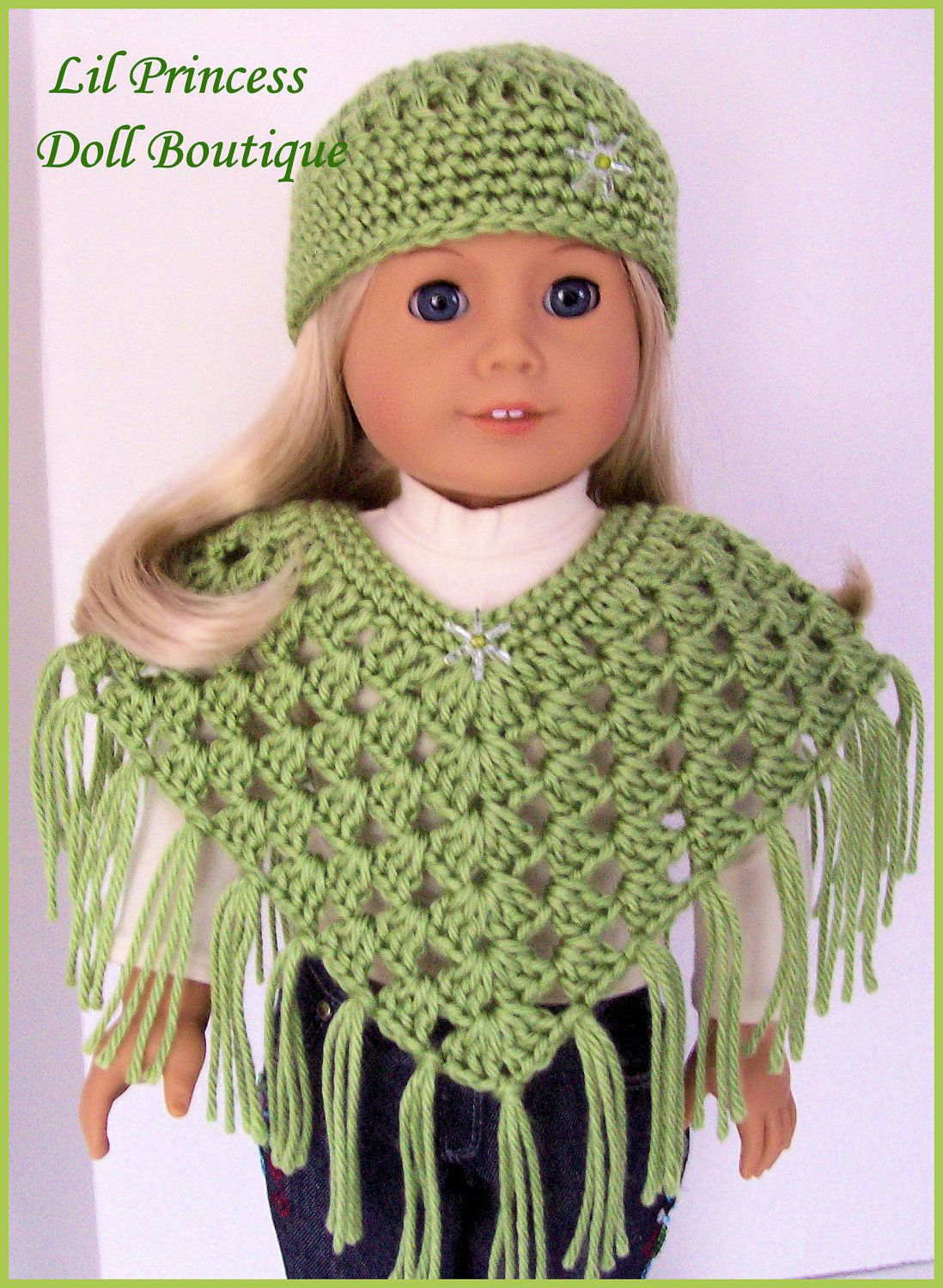 Handmade Doll Clothes Made To Fit American Girl, Pistachio Poncho - Free Printable Crochet Doll Clothes Patterns For 18 Inch Dolls