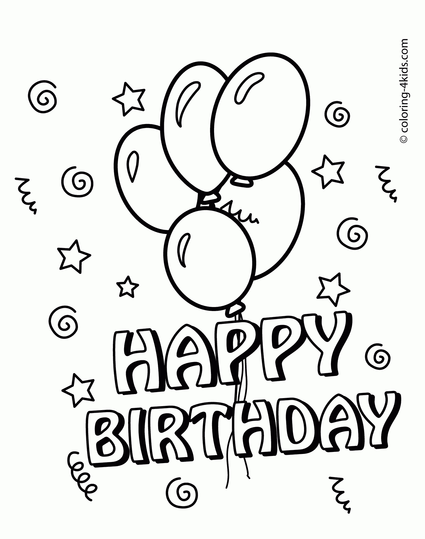 Happy Birthday Coloring Pages With Balloons For Kids | Coloring - Free Printable Happy Birthday Cards In Spanish