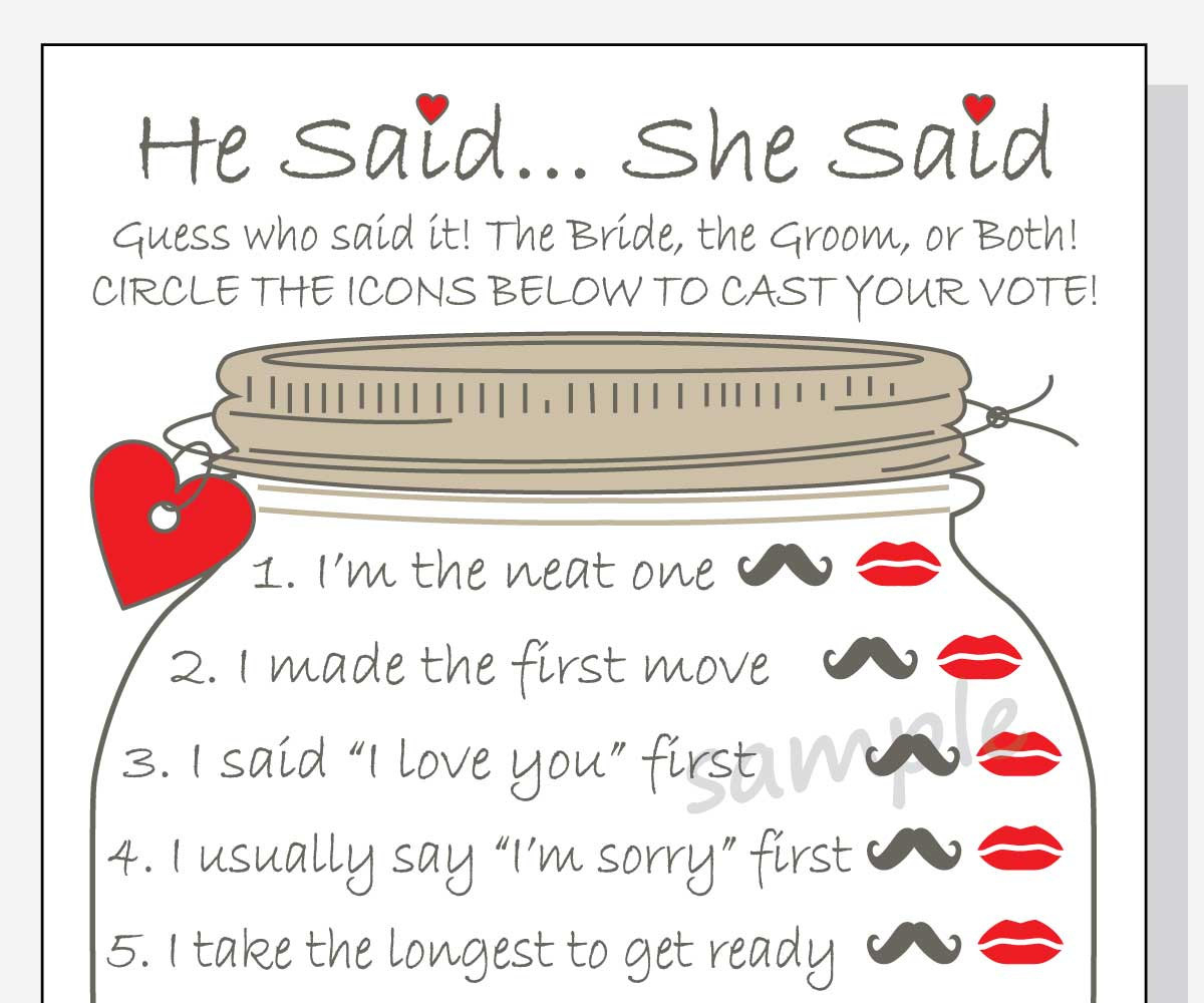 He Said She Said Printable Cards Bridal Shower Game Diy | Etsy - He Said She Said Game Free Printable