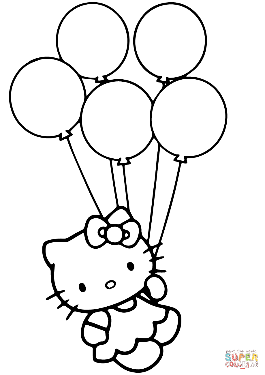 Hello Kitty With Balloons Coloring Page | Free Printable Coloring Pages - Free Printable Pictures Of Balloons