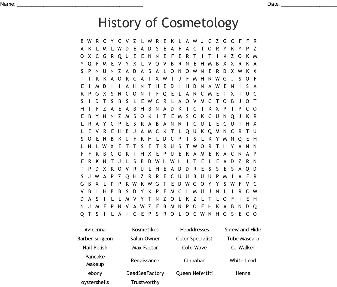 History Of Cosmetology Word Search - Wordmint - Free Printable Black History Month Word Search