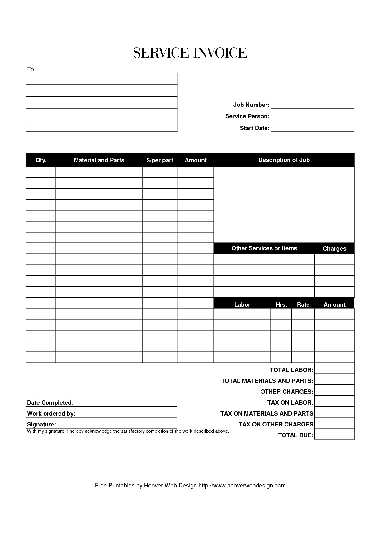 Hoover Receipts | Free Printable Service Invoice Template - Pdf - Free Printable Receipt Template