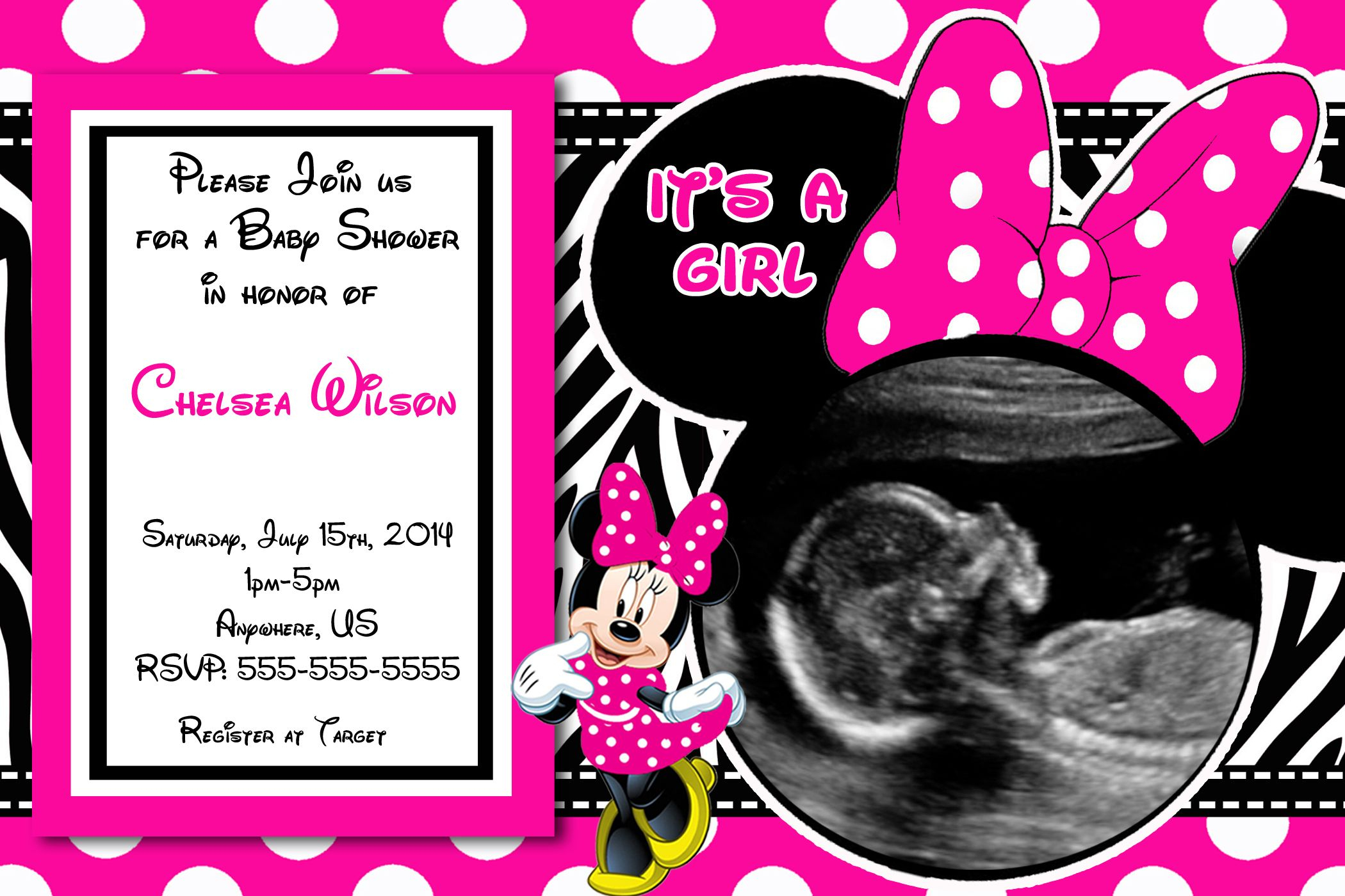 Hot Pink Minnie Mouse Baby Shower Invitations $8.99 | Baby Shower - Free Printable Minnie Mouse Baby Shower Invitations