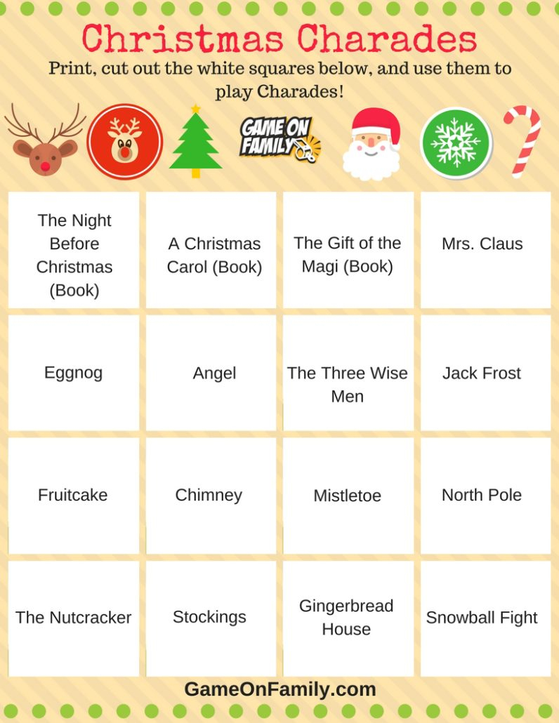 How To Play Christmas Charades: Free Printable Games! | Game On Family - Free Printable Charades Cards