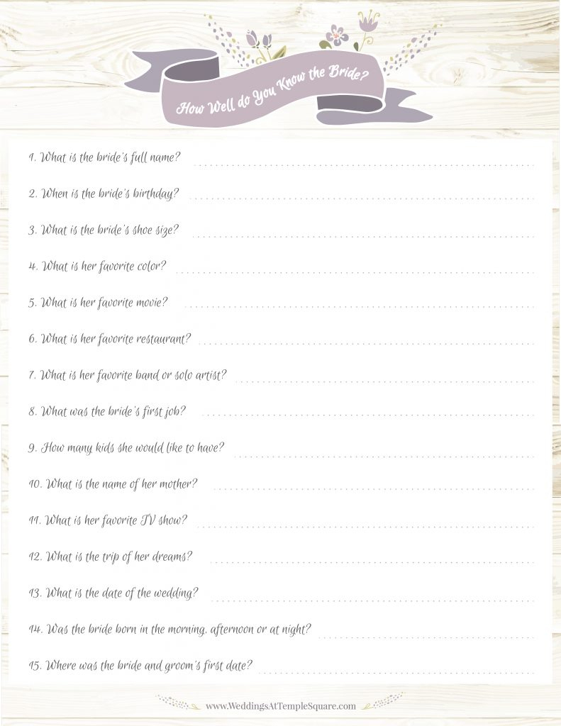 How Well Do You Know The Bride Game Free Printable | Free Printables - How Well Does The Bride Know The Groom Free Printable
