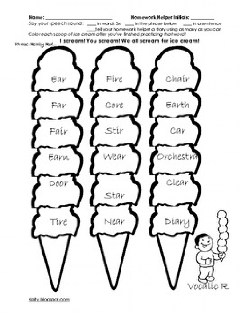 Ice Cream Articulation Homeworkpamelaslp | Teachers Pay Teachers In - Free Printable Vocalic R Worksheets