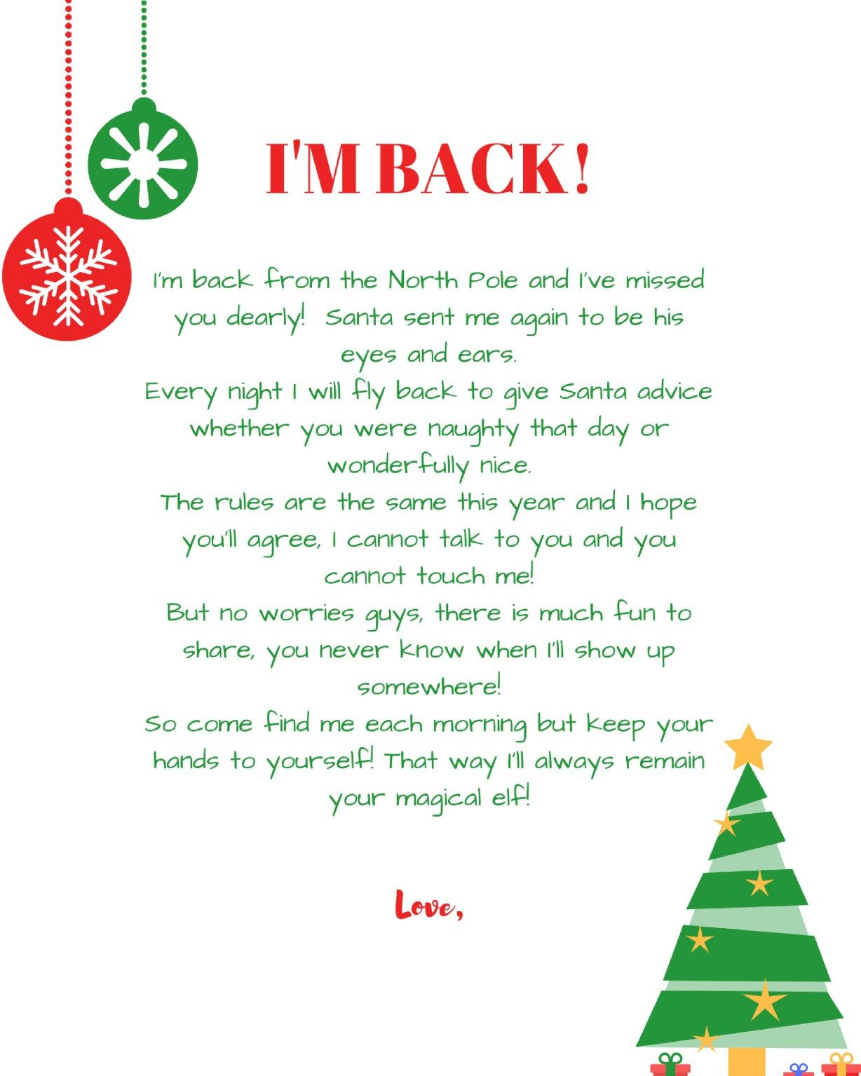 Im-Back-Elf-On-The-Shelf-Arrival-Letter-Free-Printable1 | Elf On The - Free Printable Elf On Shelf Arrival Letter