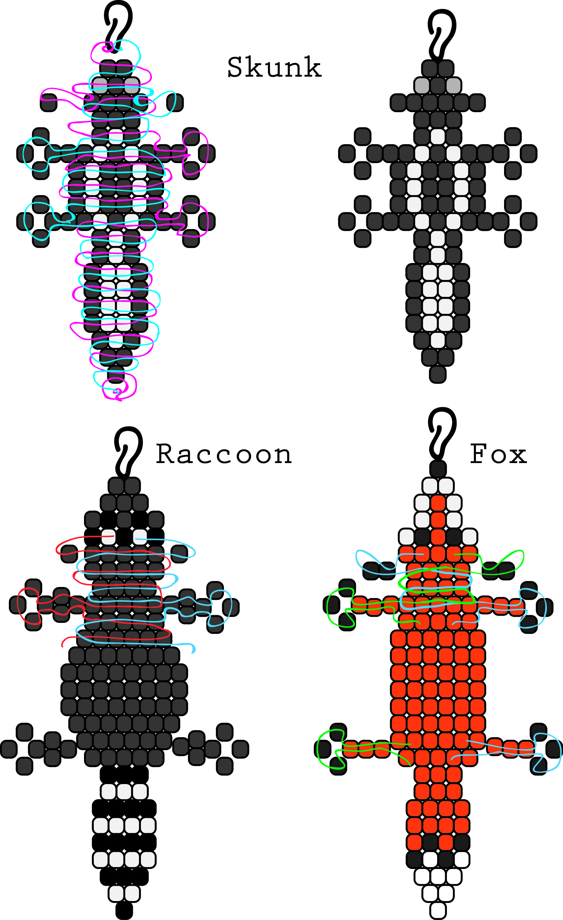 Image Only: Skunk, Raccoon And Fox Bead Buddies, Based Off Of Other - Pony Bead Patterns Free Printable