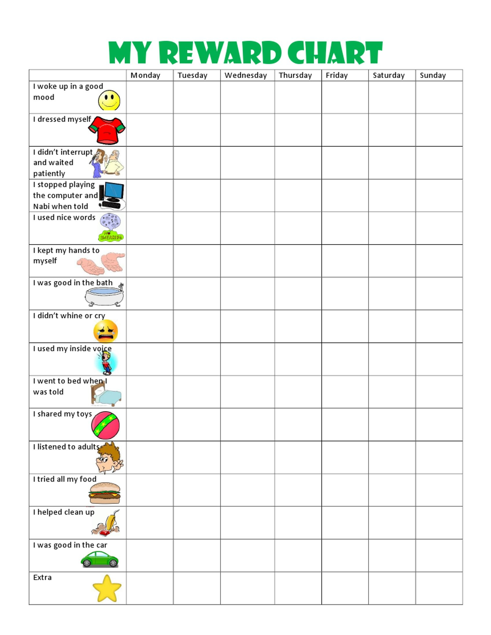 Image Result For Free Printable Behavior Charts For 6 Year Olds - Reward Charts For Toddlers Free Printable