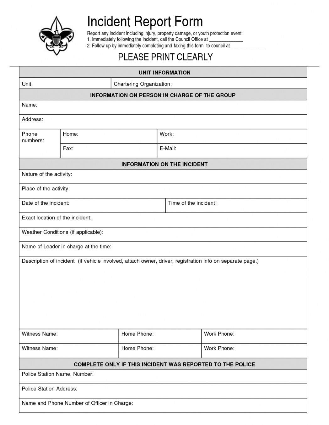 Injury Incident Report Form Template Printable Survey Template Free - Free Printable Incident Report Form