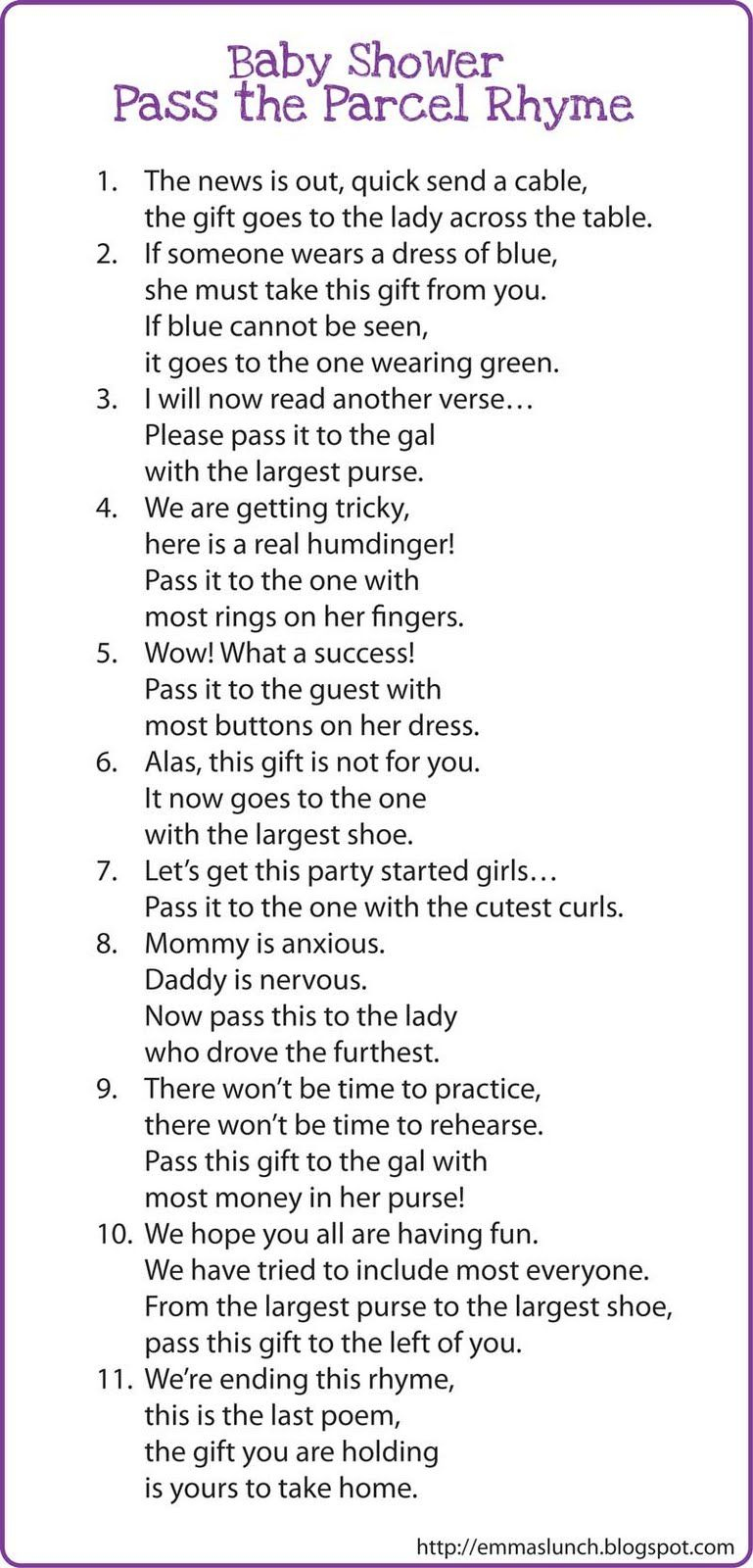 Interesting Game?? Baby Shower Pass The Parcel Rhyme | Fight For - Pass The Prize Baby Shower Game Free Printable