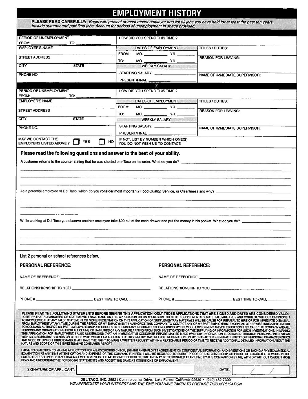 Job Application For Taco Bell Printable | Mbm Legal - Free Printable Taco Bell Application