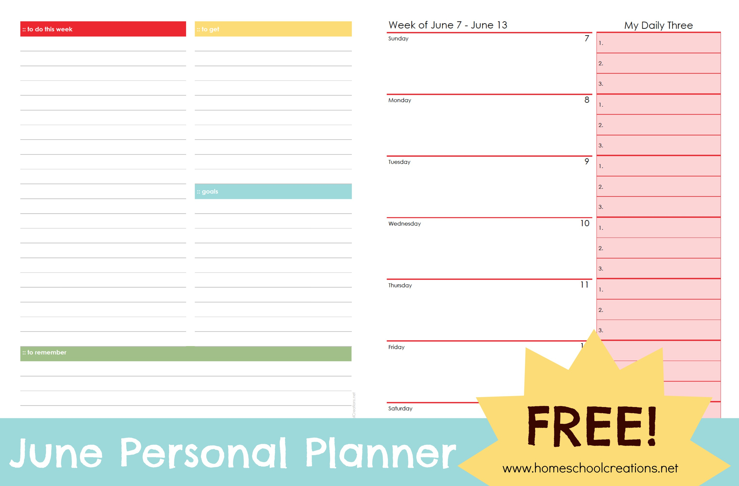 June Personal Planner Pages - Free Printable - Free Printable Planner Pages