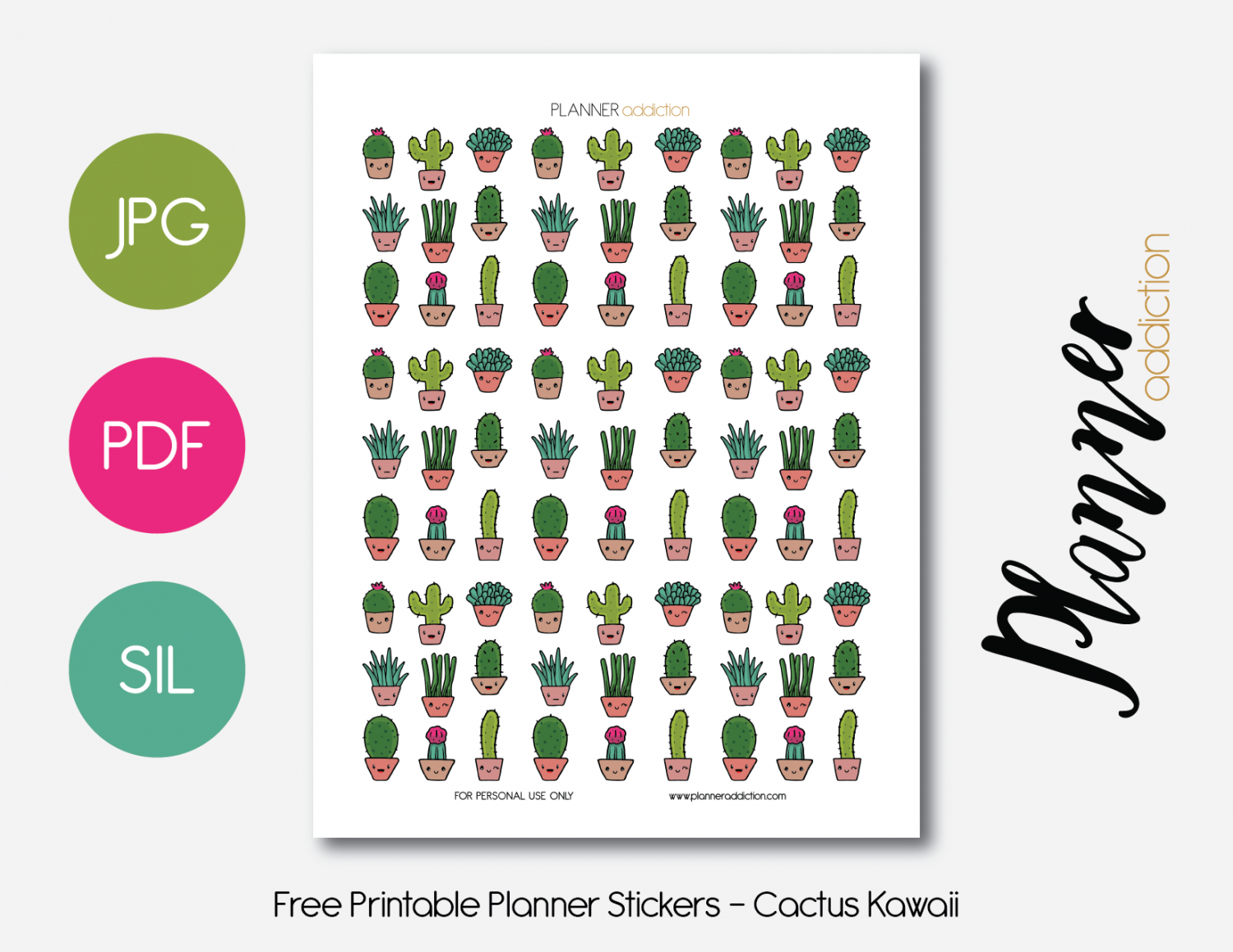 Kawaii Cactus – Planner Addiction - Free Printable Kawaii Stickers