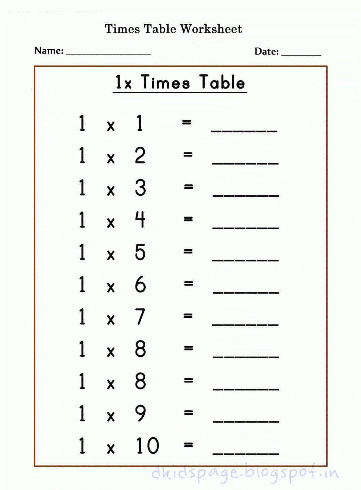 Kids Page: Printable 1 X Times Table Worksheets For Free - Free Printable Abacus Worksheets