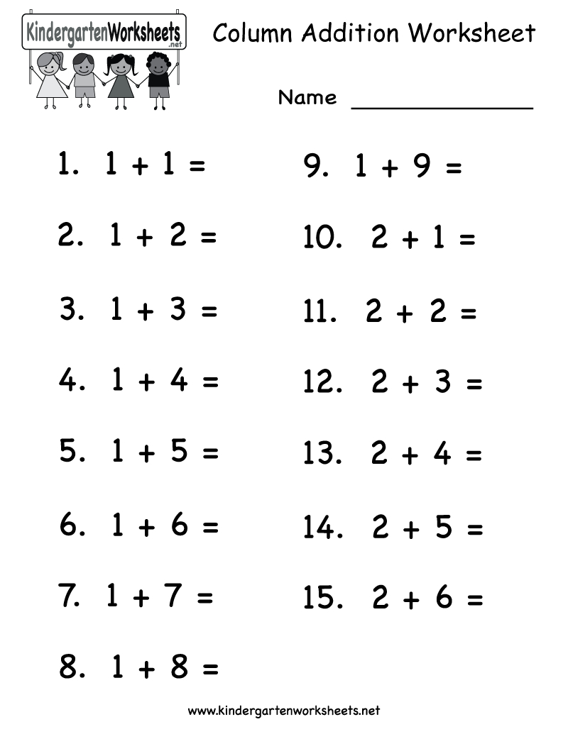 Kindergarten Column Addition Worksheet Printable | Teaching - Free Printable Addition Worksheets
