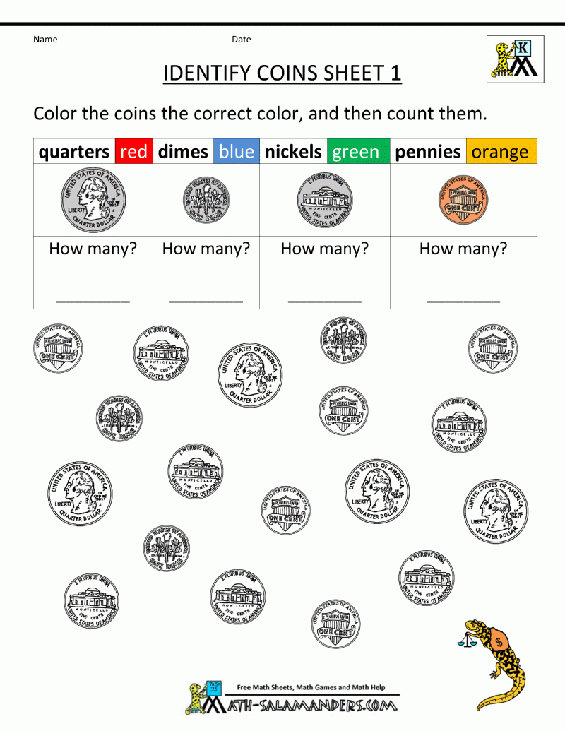 Kindergarten-Printable-Worksheets-Identify-Coins-1.gif (800×1035 - Free Printable Money Worksheets For Kindergarten