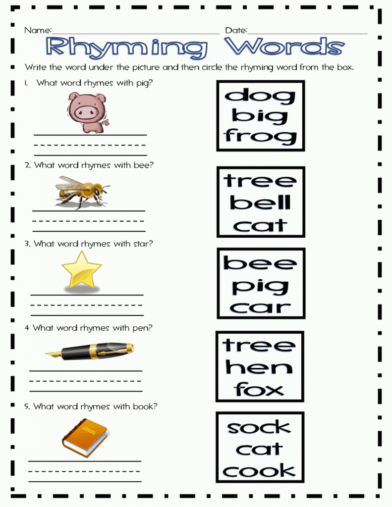 Kindergarten Rhyming Worksheets Cut And Paste For All - Free Printable Rhyming Words