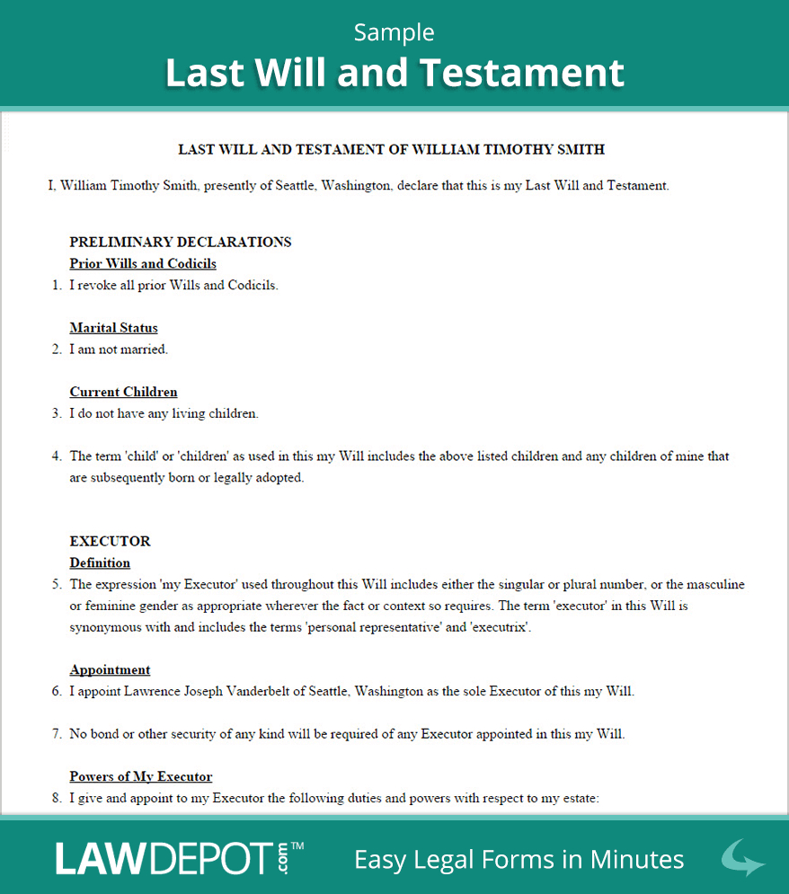 Last Will &amp;amp; Testament Form | Free Last Will (Us) | Lawdepot - Free Online Printable Living Wills