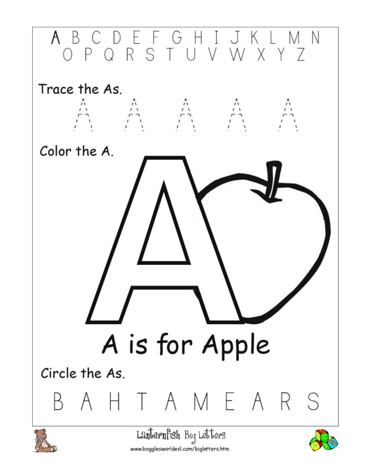 Letter Recognition Worksheets | Alphabet Worksheet Big Letter A - Printable Alphabet Letters Free Download