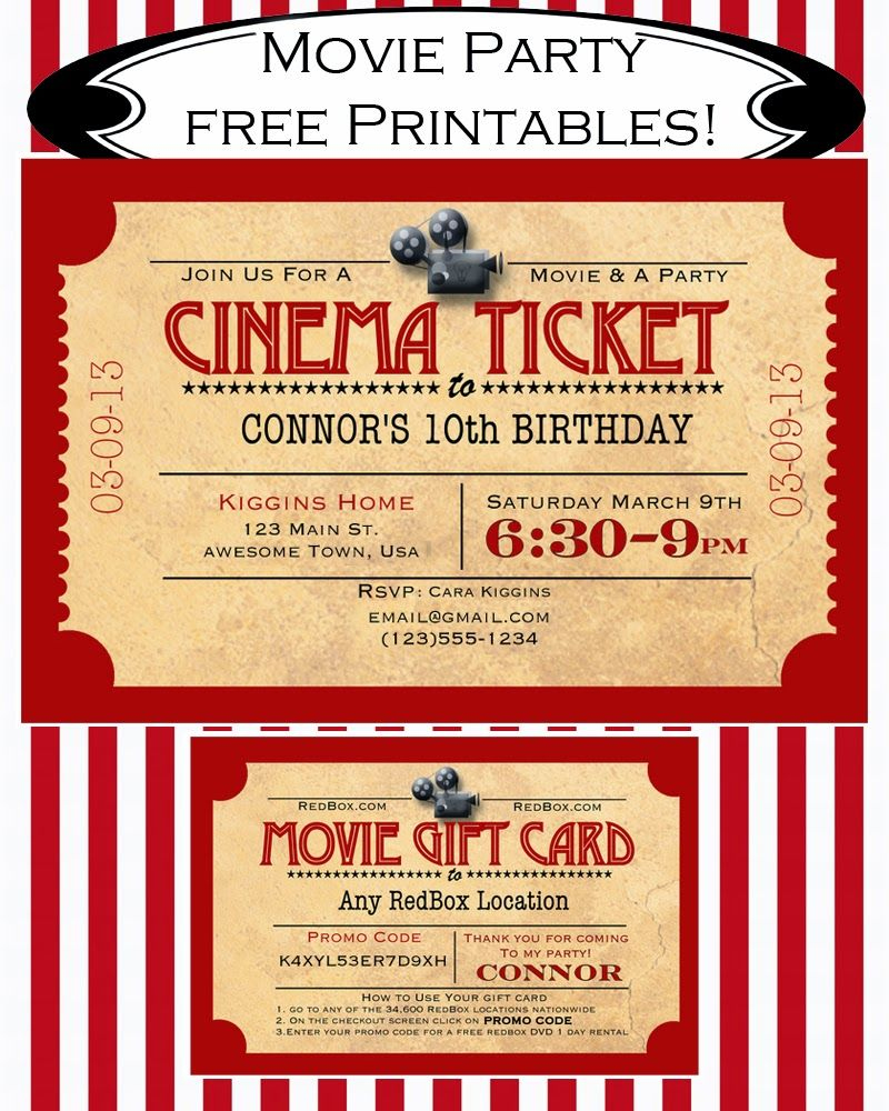 Like Mom And Apple Pie: A Summer Of Movies! Free Printables! Free - Movie Birthday Party Invitations Free Printable