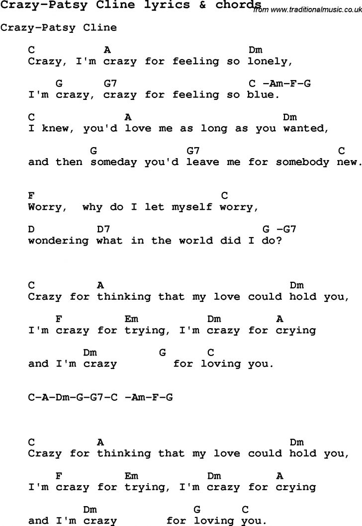 Love Song Lyrics For CrazyPatsy Cline With Chords For Ukulele Free
