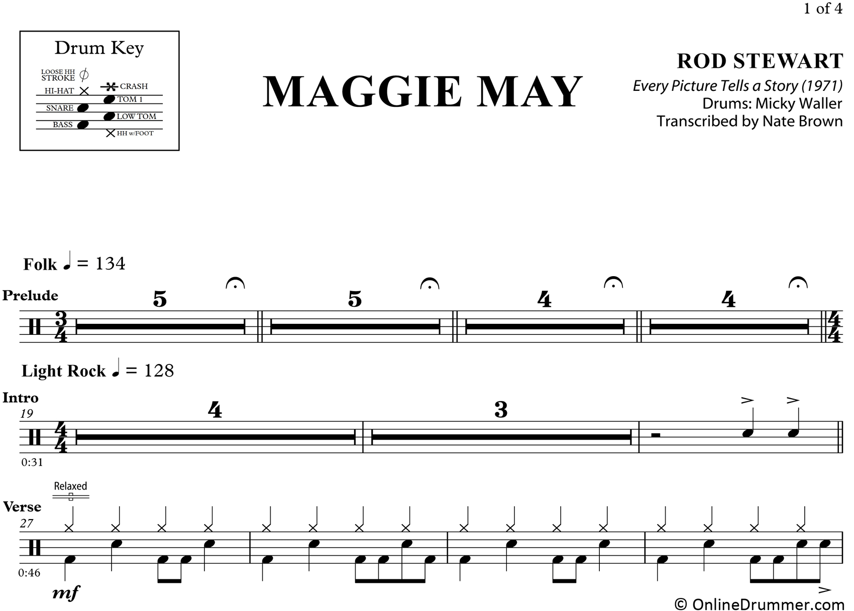 Maggie May – Rod Stewart – Drum Sheet Music – Onlinedrummer - Free Printable Drum Sheet Music