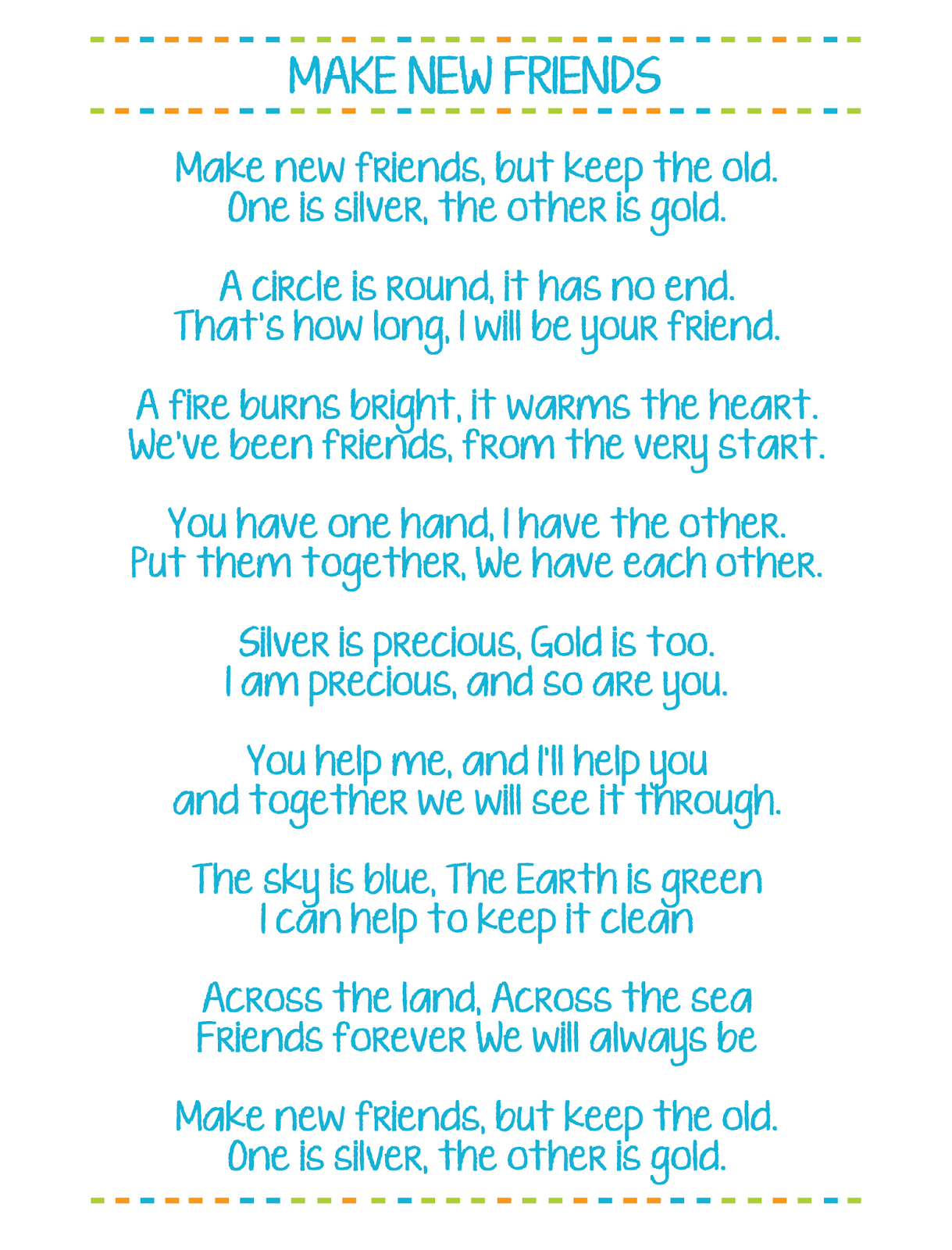 Make New Friends Printable Girl Scout Song Lyrics - Free Printable Song Lyrics