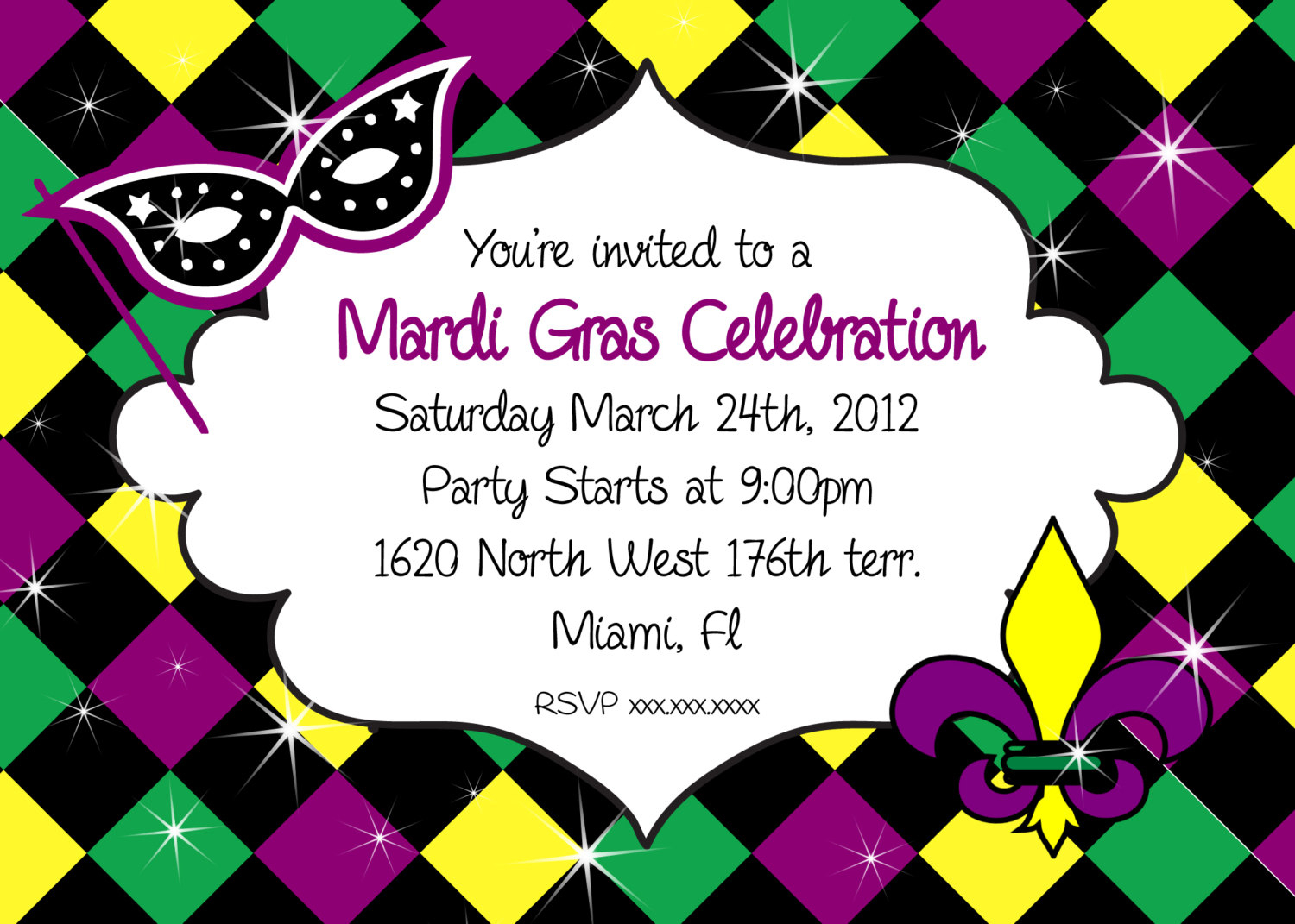 Mardi Gras Invitation Party Printable Invitation Mardi Gras | Etsy - Free Printable Mardi Gras Invitations