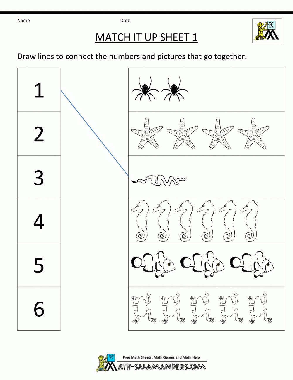 Math Worksheets Kindergarten Kg 1 Maths Pdf Free Printable Match It - Free Printable Worksheets For Kg1