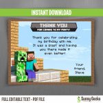 Minecraft Thank You Card Template   Free Printable Minecraft Thank You Notes