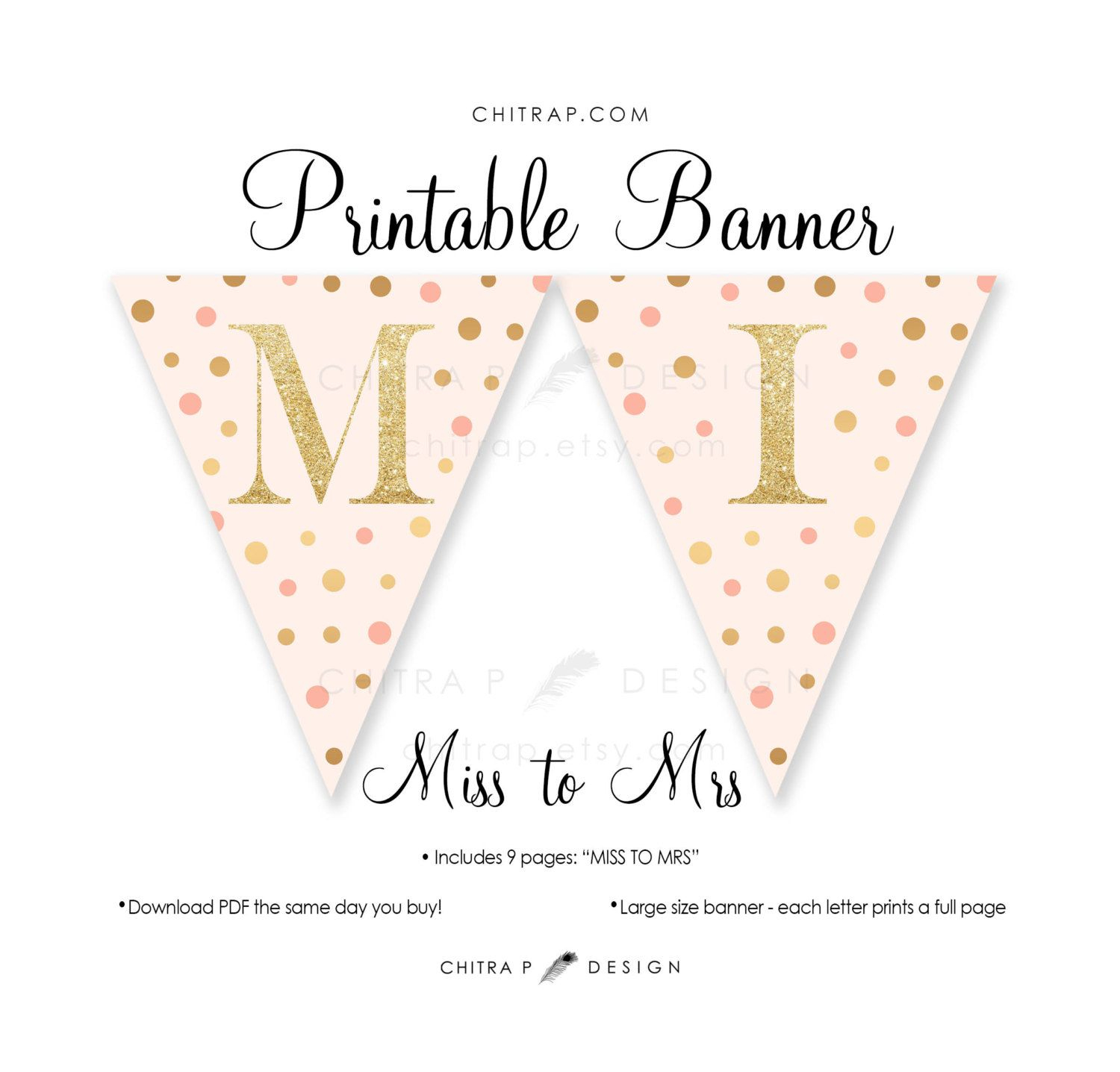 Miss To Mrs Banner - Printable, Bridal Shower Blush Pink Gold - Free Printable Miss To Mrs Banner