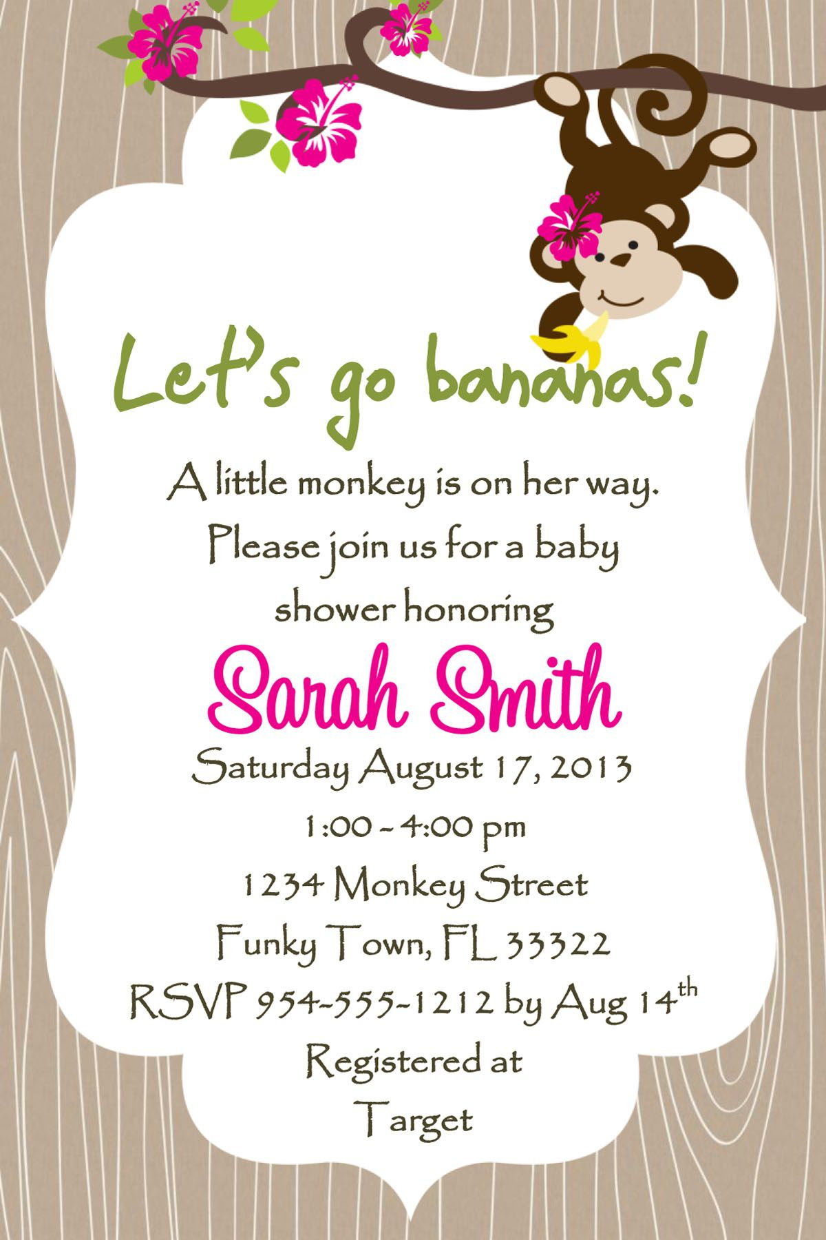 Monkey Baby Shower Invitation - Girl | Lucky Bean | Pinterest | Free - Free Printable Monkey Girl Baby Shower Invitations