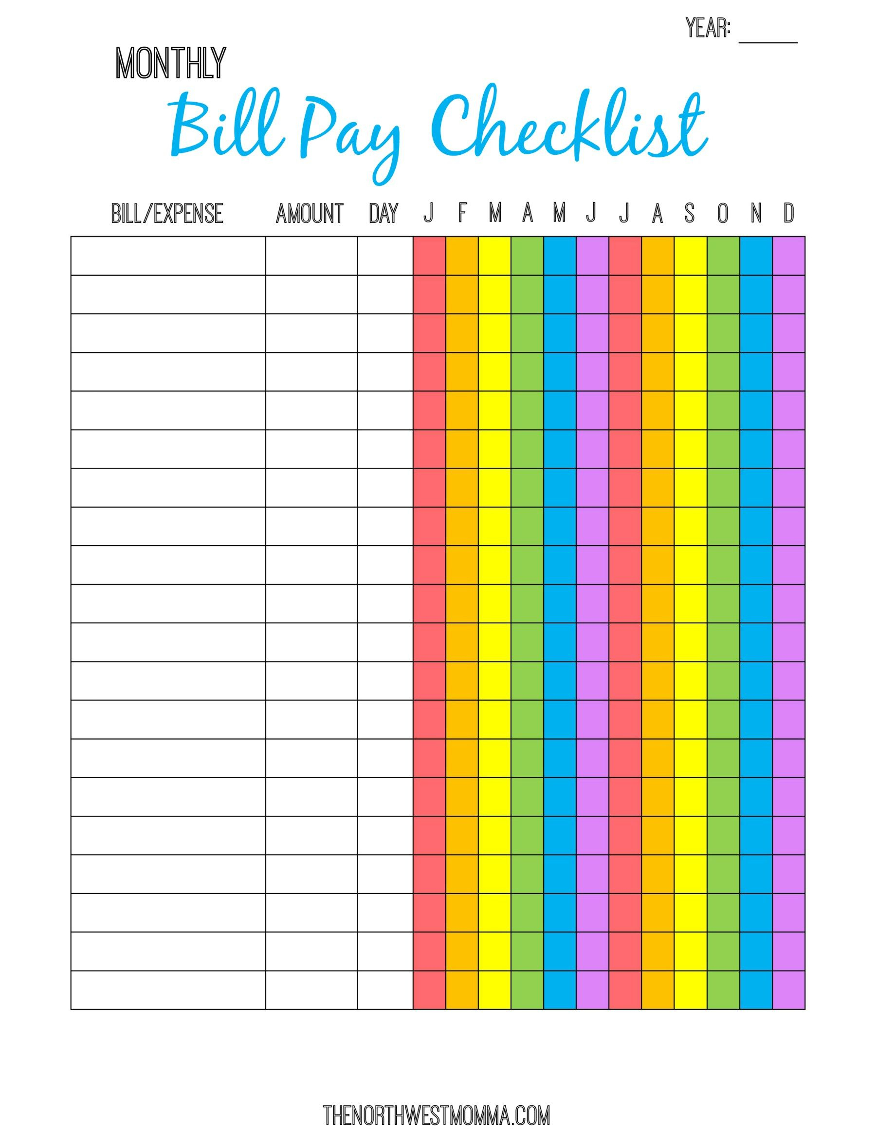 Monthly Bill Pay Checklist- Free Printable | $ Saving Money - Free Printable Bill Organizer