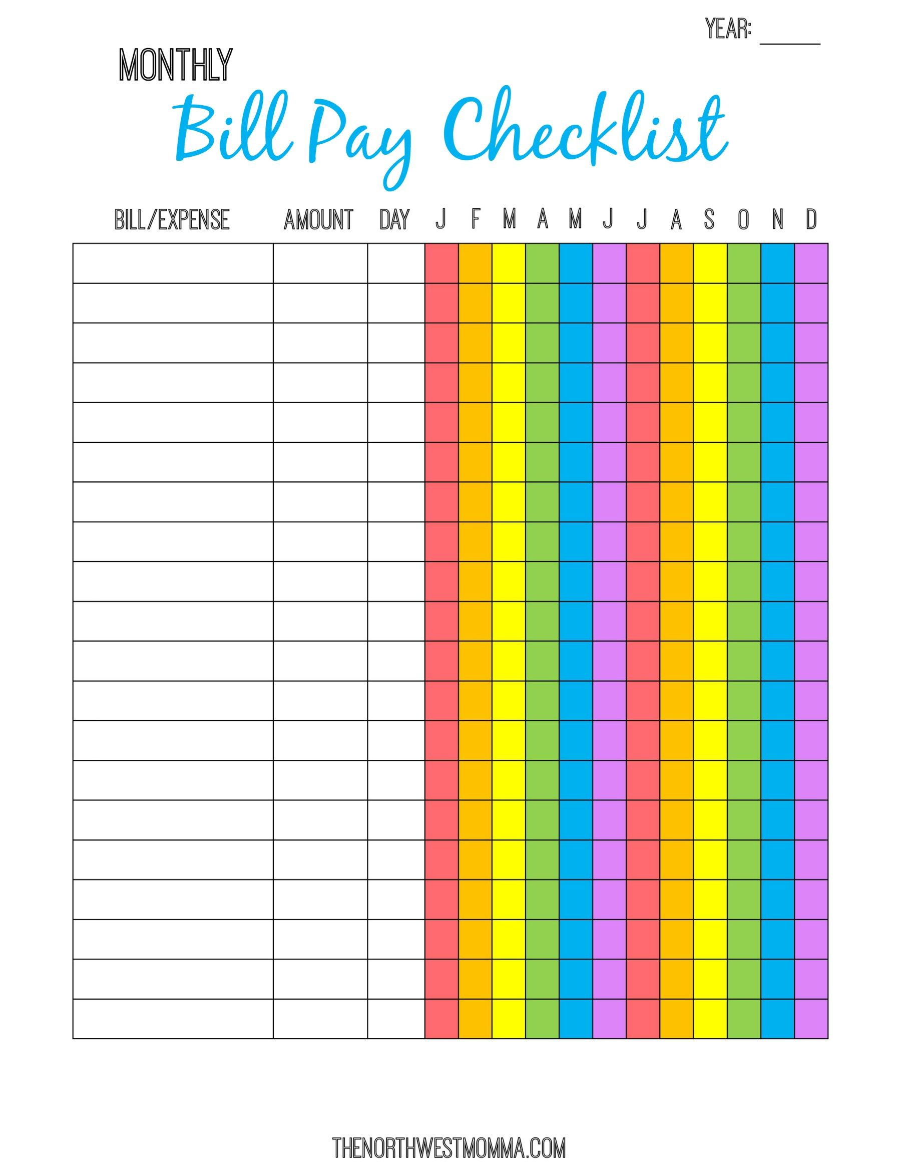 Monthly Bill Pay Checklist- Free Printable | $ Saving Money - Free Printable Bill Payment Checklist