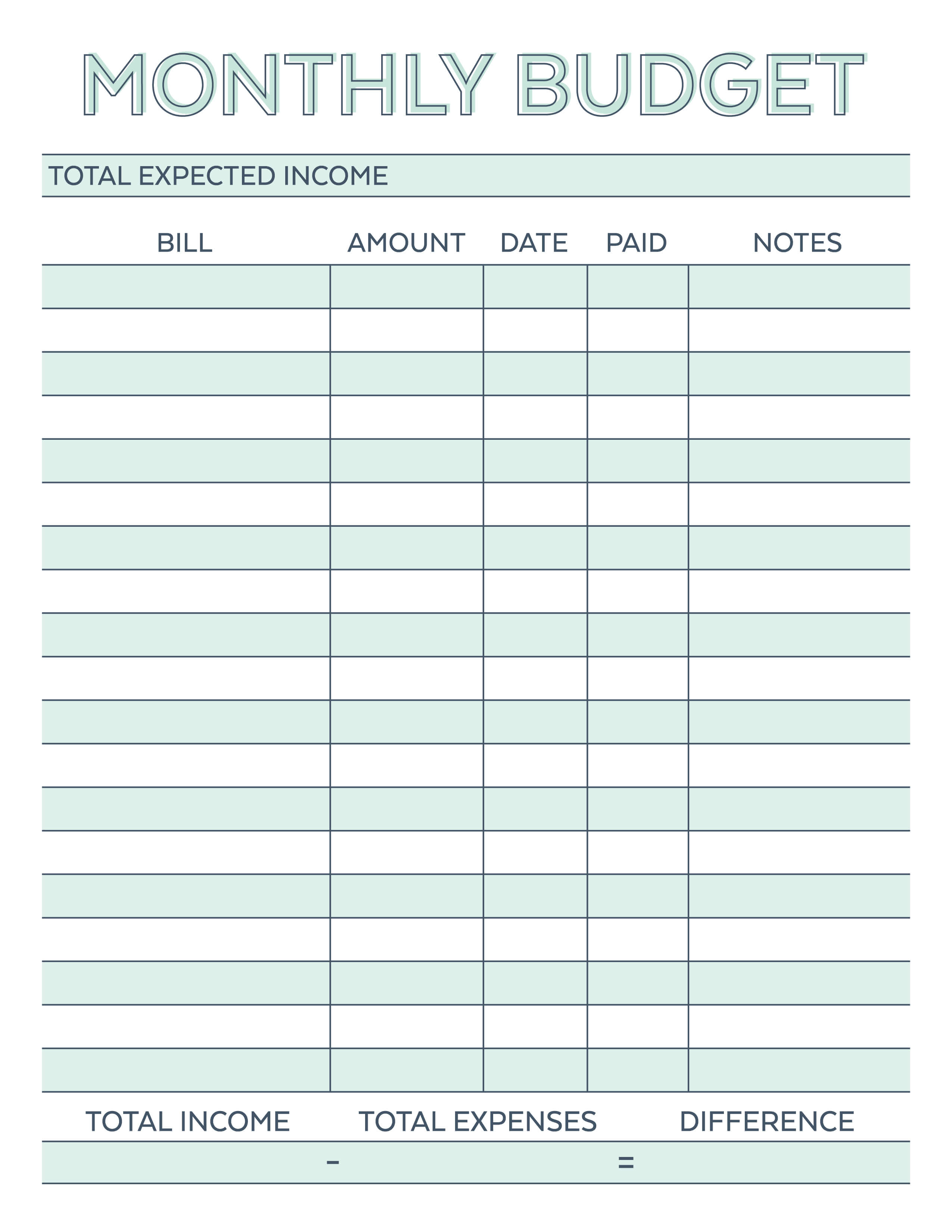 Monthly Budget Planner - Free Printable Budget Worksheet - Free Printable Monthly Expense Sheet