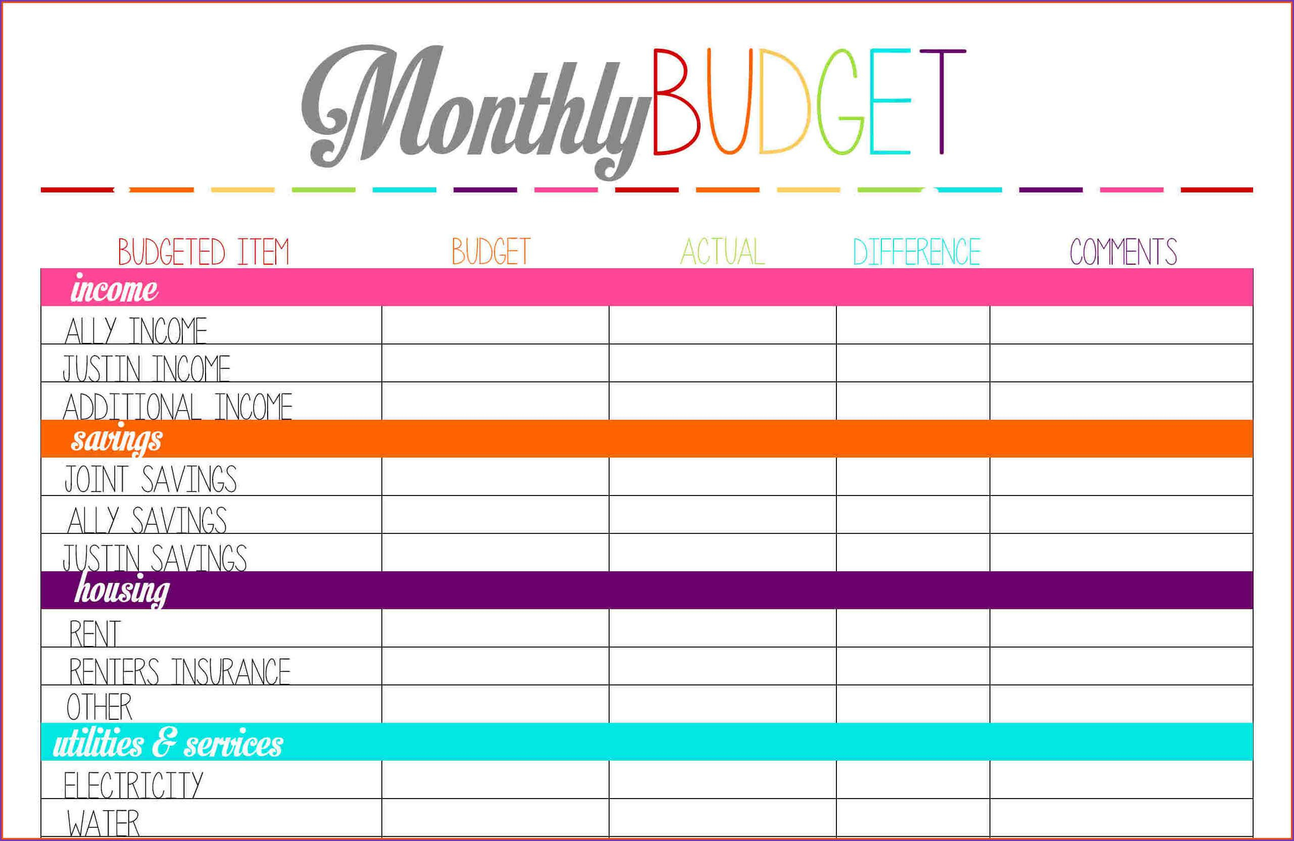 Monthly Budget Preadsheet Free Printable Worksheet Detailed Family - Free Printable Budget Planner Uk