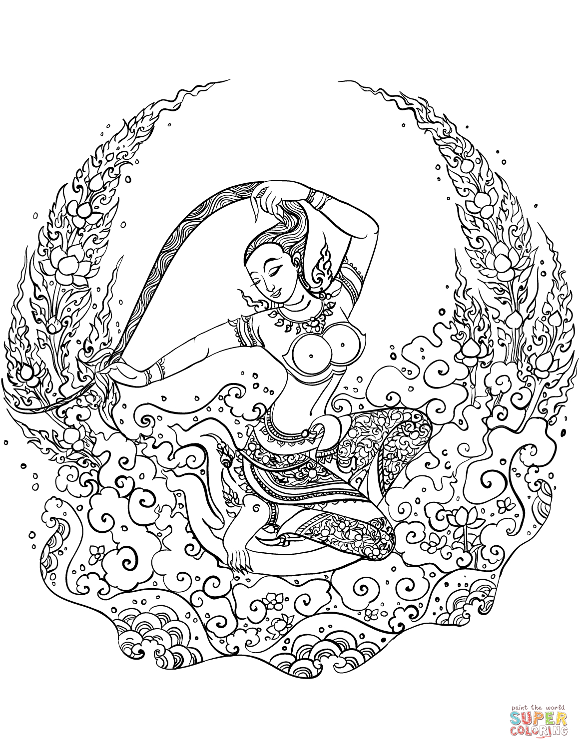 Mother Earth - Phra Mae Thorani Coloring Page | Free Printable - Earth Coloring Pages Free Printable