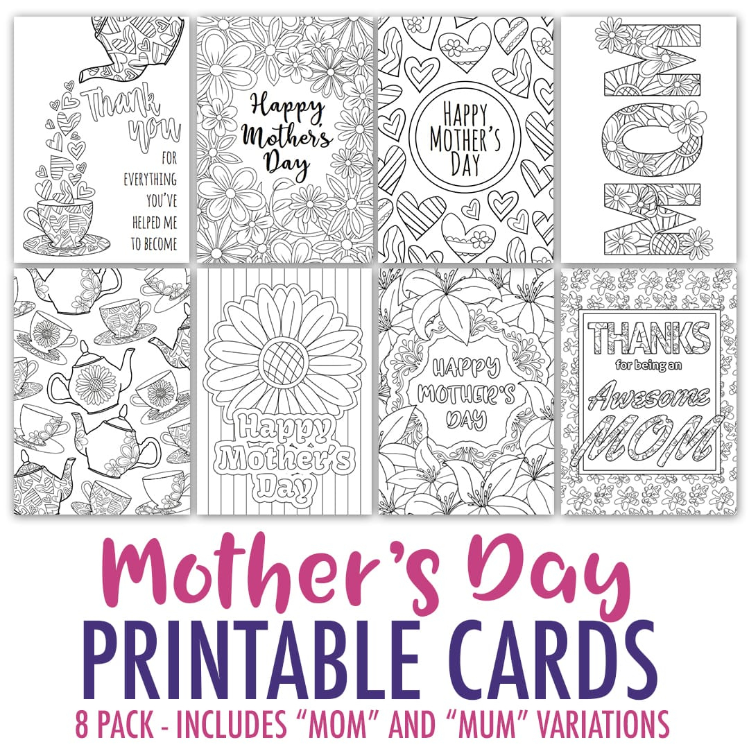 Mother&amp;#039;s Day Coloring Cards | 8 Pack - Sarah Renae Clark - Coloring - Free Printable Mothers Day Cards