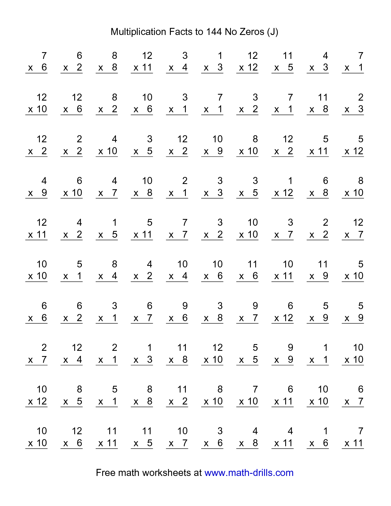 Multiplication Facts Worksheets By Number