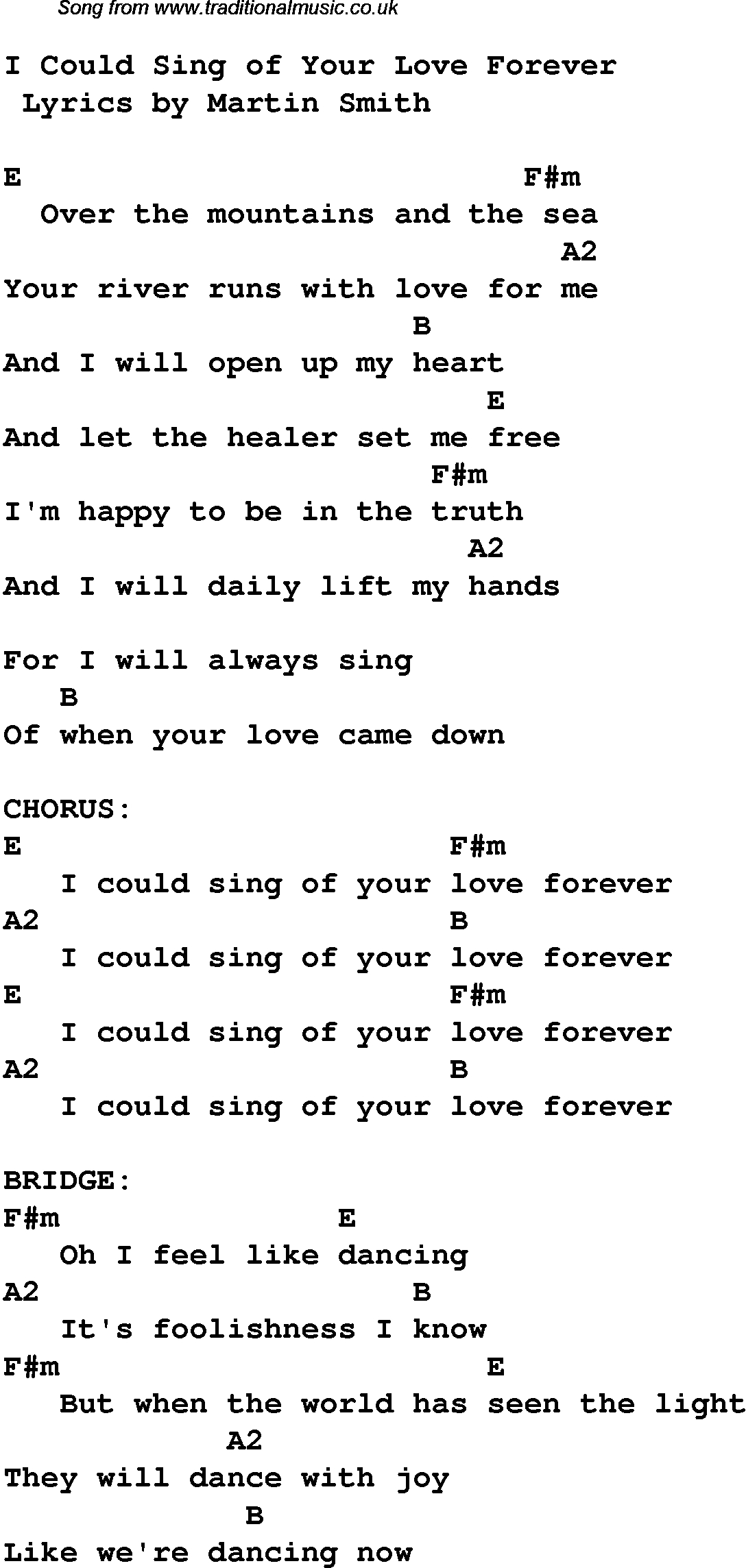 Music Forever |  /christian-Worship-Songs-Chords/i-Could-Sing-Of - Free Printable Lyrics To Christian Songs