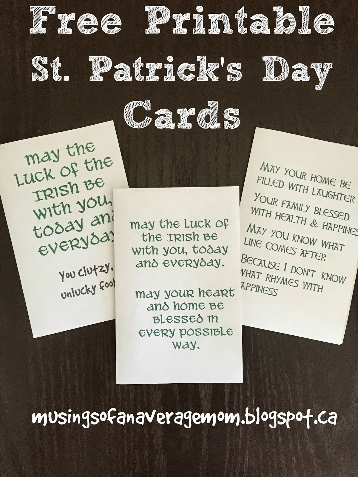 Musings Of An Average Mom: Free Printable St. Patrick&amp;#039;s Day Cards - Free Printable St Patrick&amp;amp;#039;s Day Card