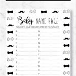 Mustache Baby Shower Decorations Baby Name Race Printable | Etsy – Baby Name Race Free Printable