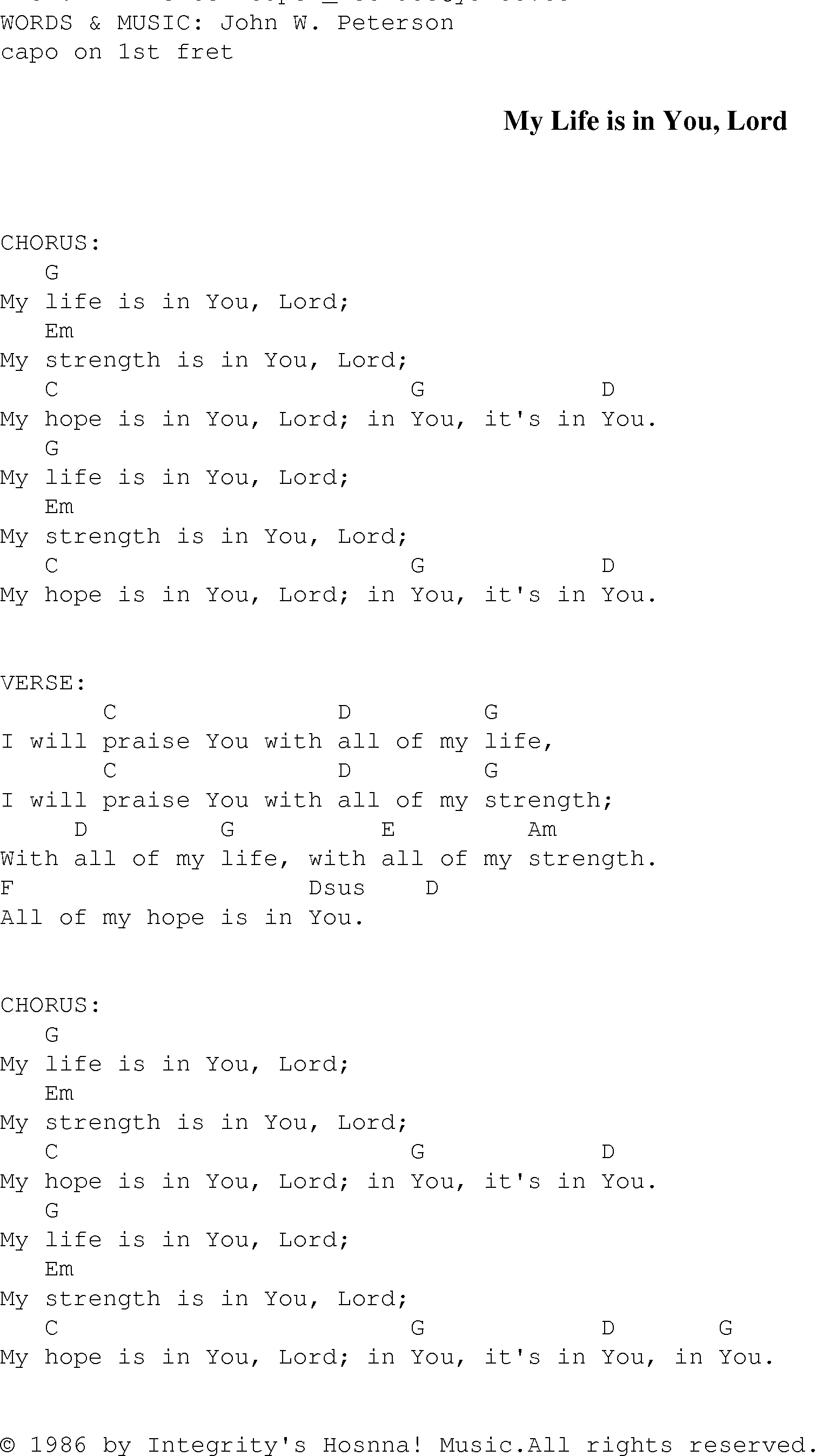 My Life Is In You Lord - Christian Gospel Song Lyrics And Chords - Free Printable Lyrics To Christian Songs