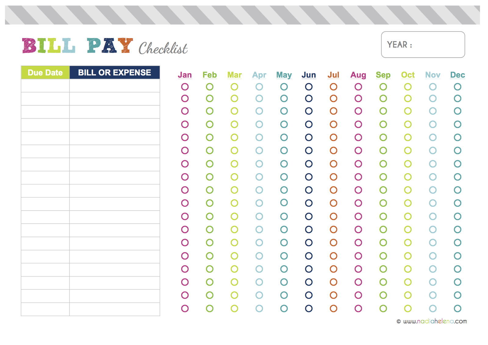 Nadia Helena: Freebie: Bill Payment Checklist | Planner Printables - Free Printable Bill Payment Checklist