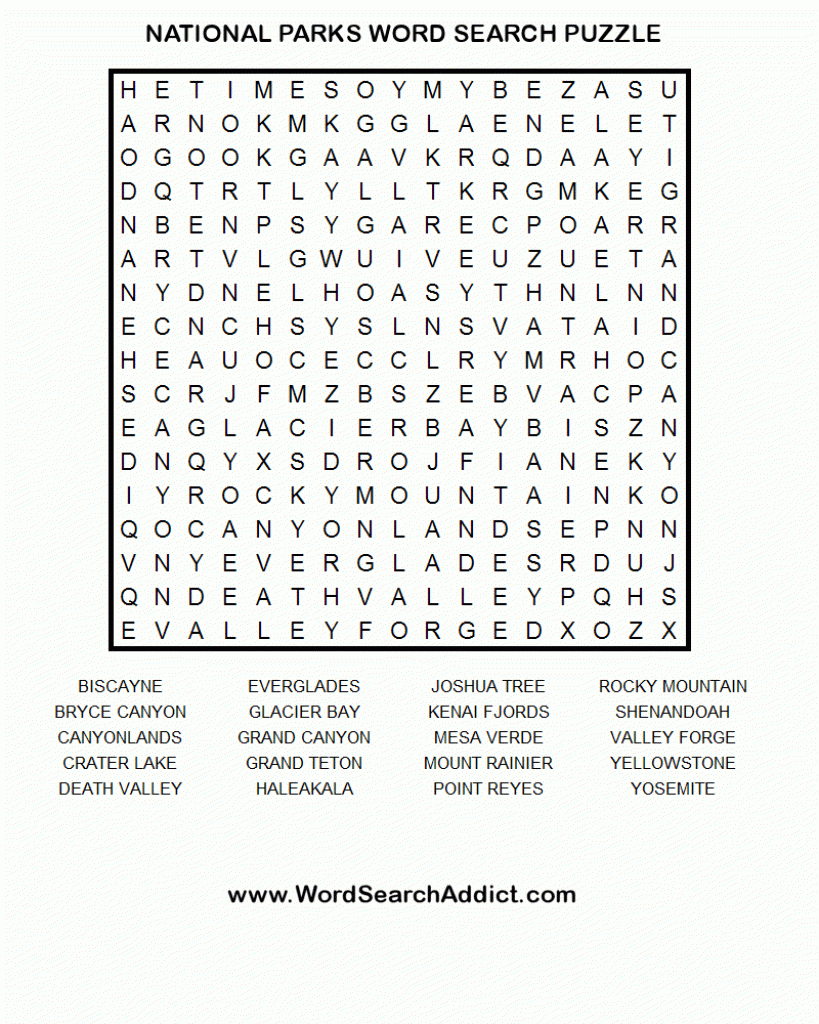 National Parks Printable Word Search Puzzle Intended For Free - Free Printable Large Print Word Search